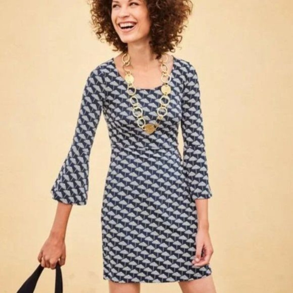 Boden Womens Miriam Mini Dress US 8 Long Navy White Print Flare Sleeve
Summer